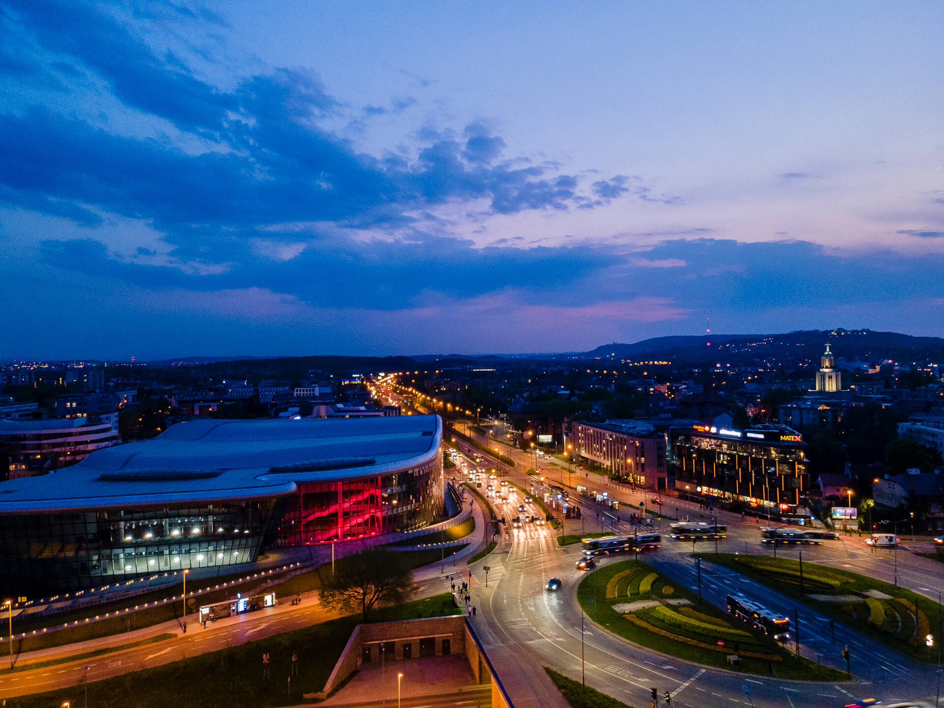 Kraków wieczorem, ACE Arena z lotu ptaka